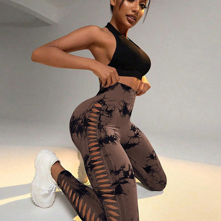 Contour Flex Tie Dye Yoga Leggings High Waist, Side Cut Out, Scrunch Lift Fit