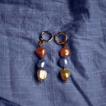 Orange Gold Blue Trio freshwater pearl earrings | by Ifemi Jewels-0