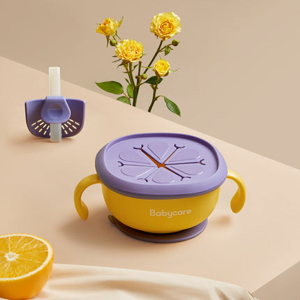 3-in-1 Baby Snack Bowl with Straw & Petal Lid – Anti-Spill Design