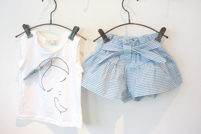 Girls’ Summer Korean Style Cotton Sleeveless Pants Set – Shorts Outfit