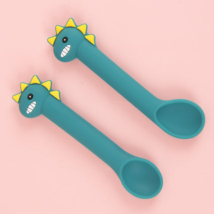 Baby Silicone Training Spoon Set – Soft Head Cartoon Design