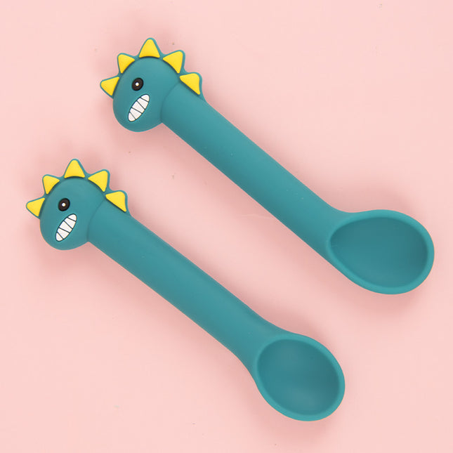 Baby Silicone Training Spoon Set – Soft Head Cartoon Design