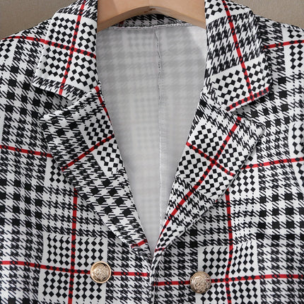 Elowen Plaid Skirt Suit Tailored Lapel Jacket & High-Waist Skirt in Elegant Check Pattern