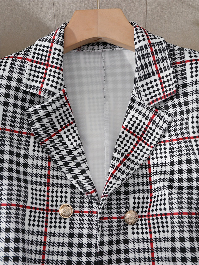 Elowen Plaid Skirt Suit Tailored Lapel Jacket & High-Waist Skirt in Elegant Check Pattern