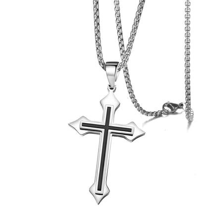 Titanium Steel Pendant Necklace – Cross & Flame Design for Men and Women