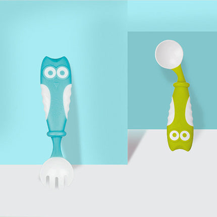 Baby Feeding Tableware – Owl Elbow Spoon & Fork Set