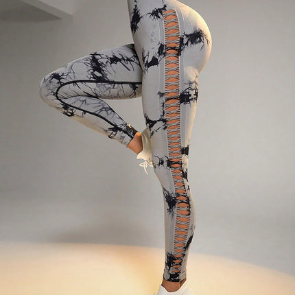 Contour Flex Tie Dye Yoga Leggings High Waist, Side Cut Out, Scrunch Lift Fit