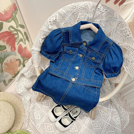 Girls’ Summer Cotton Two-Piece Set – Cute Top & Skirt Outfit