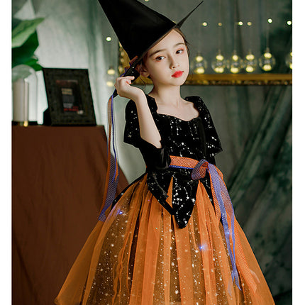 Girls’ Halloween Witch Costume Set – Hat, Dress & Magic Stick