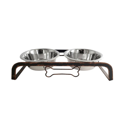 Rustic Elevated 16oz Two Bowl Dog Feeding Station-0