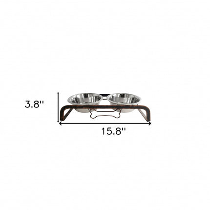 Rustic Elevated 16oz Two Bowl Dog Feeding Station-4