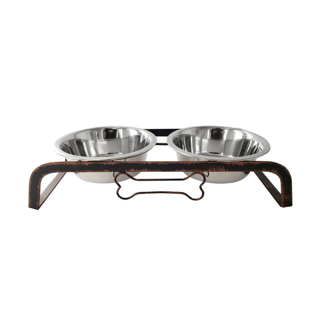 Rustic Elevated 16oz Two Bowl Dog Feeding Station-1