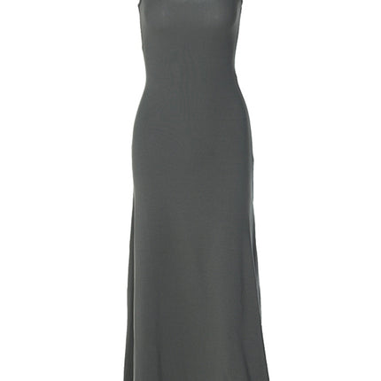 High-Waist Slimming Strap Dress, Solid Color Casual A-Line Knee-Length For Women