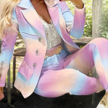 Gradient Color Elegant Suit Jacket Set
