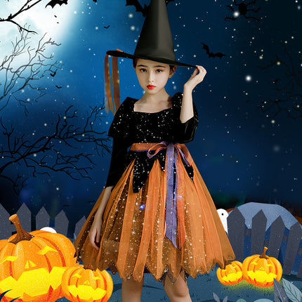 Girls’ Halloween Witch Costume Set – Hat, Dress & Magic Stick