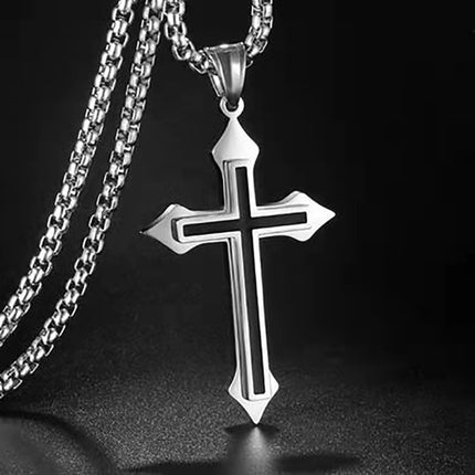 Titanium Steel Pendant Necklace – Cross & Flame Design for Men and Women