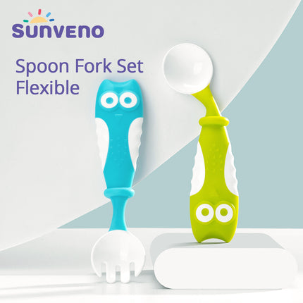 Baby Feeding Tableware – Owl Elbow Spoon & Fork Set