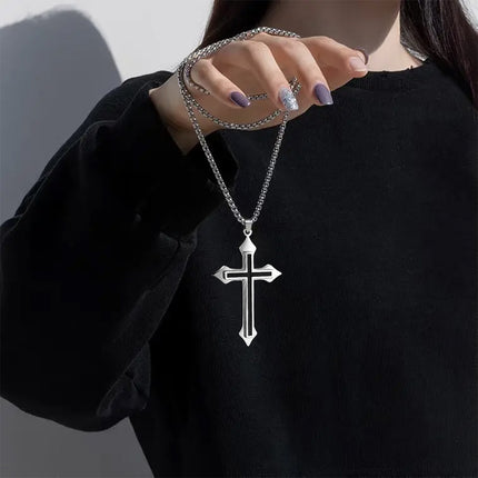 Titanium Steel Pendant Necklace – Cross & Flame Design for Men and Women