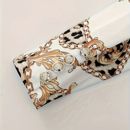 Aureva Geo Set Micro-Stretch Lapel Blazer & Printed Trousers in Sculpted Spring-Fall Silhouette