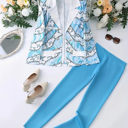 Mariposa Gradient Set Double-Breasted Butterfly Print Blazer & High-Waist Slim Pants in Sculpted Elegance