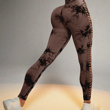Contour Flex Tie Dye Yoga Leggings High Waist, Side Cut Out, Scrunch Lift Fit