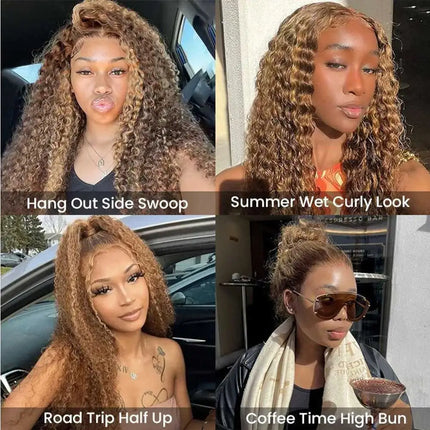 Invisible Strap Highlight 360 Full Hd Lace Front Wig 250 Density Honey Blonde Glueless Wig H Deep Wave Frontal Wig Human Hair