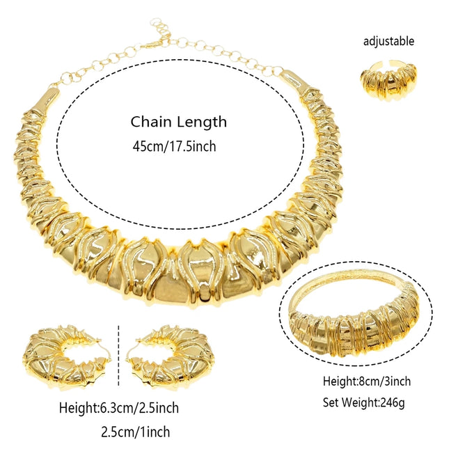 Fashion Dubai Gold Plated Women Jewelry Italian Design Style Big Necklace Banquet Festive Earrings Ring Accessories