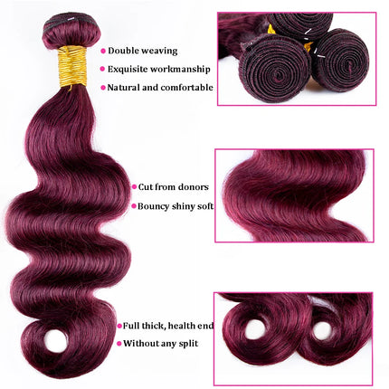 Wine Red #99J Remy Human Hair Weave 16-28 inch Long Silky Straight Unprocessed Virgin Brazilian Hair Weft Extensions for Women