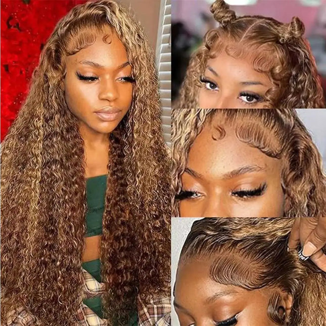 Invisible Strap Highlight 360 Full Hd Lace Front Wig 250 Density Honey Blonde Glueless Wig H Deep Wave Frontal Wig Human Hair