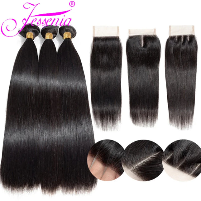 Bone Straight 13A Grade Human Hair Bundles With Closure Malaysian Unprocessed Frontal Tissage Bresiliens Bone Straight Virgin
