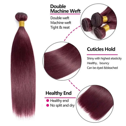 Burgundy Straight Brazilian Remy Hair Bundle 99J Wine Red Hair 1/3 Bundles Straight Sew in Hair Weave Remy Human Hair Bundle