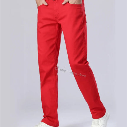 Classic Style Men's Regular Fit White Jeans Business Fashion Denim Advanced Stretch Cotton Trousers Male Brand Pants