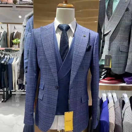 Cheap Actual Party Slim Fit One Button Notched Two Slits Business (Jacket+waistcoat+pants) Grey Men Wedding Suits MS789