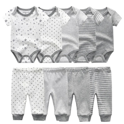 6/9/10Pieces Cotton Baby Boy Clothes Sets Cartoon Newborn Baby Girl Clothes Unisex Bodysuits+Pants Print Sleeveless Bebes