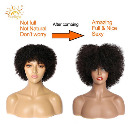 Afro Kinky Curly Wigs Full Machine Cheap Wig Sunlight Human Hair Wigs For Balck Women Remy Brazilian Short Human Wig