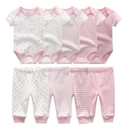 6/9/10Pieces Cotton Baby Boy Clothes Sets Cartoon Newborn Baby Girl Clothes Unisex Bodysuits+Pants Print Sleeveless Bebes