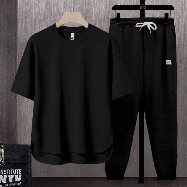 Foreign Trade Set Matching Suit Solid Color Men's T-shirt 2025 Summer Japanese Trend Ins Short-sleeved Trousers Two-piece Suit