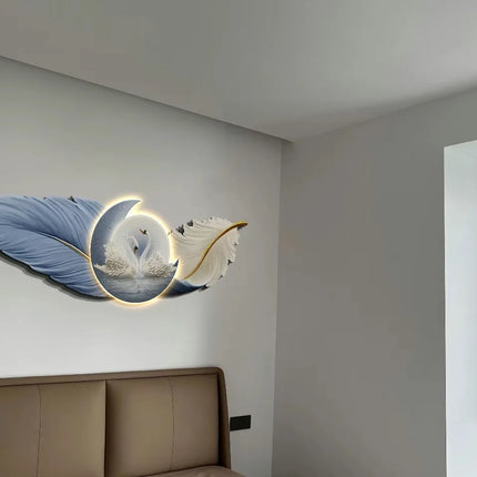 Luxury Feather Living Room Home Decoration Painting Light Luxury Sofa Background Wall Carved Wall Art LED Wholesale Custom