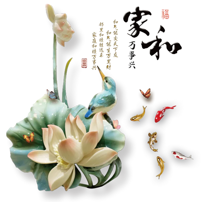 Chinese Style Lotus Flower  Fish Wall Stickers for Living Room Walls Bedroom Kitchen Home House Decoration Decor Decals