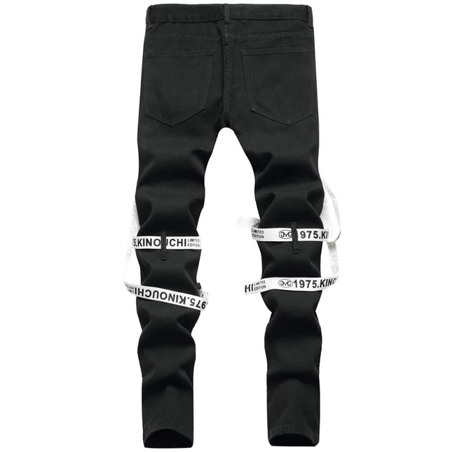 Strap Pants 2022 Wholesale Jeans for Men Fashion Black Pants