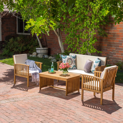 LUNVERO 4-Seater Acacia Wood Outdoor Sofa Set