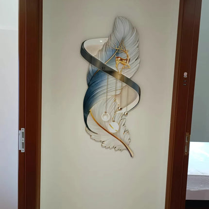 Luxury Feather Living Room Home Decoration Painting Light Luxury Sofa Background Wall Carved Wall Art LED Wholesale Custom