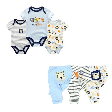 6/9/10Pieces Cotton Baby Boy Clothes Sets Cartoon Newborn Baby Girl Clothes Unisex Bodysuits+Pants Print Sleeveless Bebes