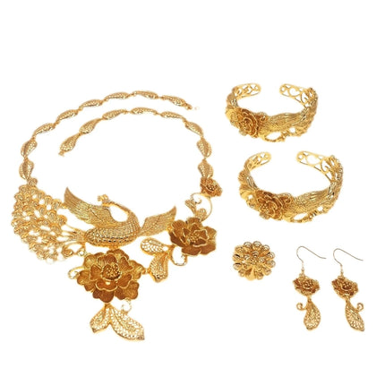 Chinese Hot Selling Fashion Latest Jewelry Set with Phoenix Flower Gold Jewelry Set for Wedding