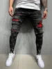Fashion Men's Ripped Jeans Holes Zipper With Paint Slim Stretch Pencil Long Pants for Men Europe Style Casual Jeans