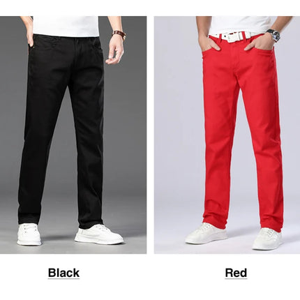 Classic Style Men's Regular Fit White Jeans Business Fashion Denim Advanced Stretch Cotton Trousers Male Brand Pants