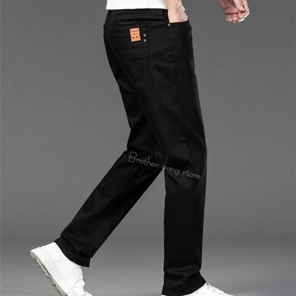 Classic Style Men's Regular Fit White Jeans Business Fashion Denim Advanced Stretch Cotton Trousers Male Brand Pants
