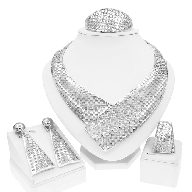 High Quality Italian Gold Plating Design Necklace Bangle Earrings Ring Set Fashion Women Jewelry Sets Bridal Wedding Party Gift