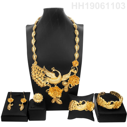 Chinese Hot Selling Fashion Latest Jewelry Set with Phoenix Flower Gold Jewelry Set for Wedding