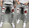 Fashion Men's Ripped Jeans Holes Zipper With Paint Slim Stretch Pencil Long Pants for Men Europe Style Casual Jeans